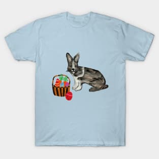 Black and White Rabbit with Easter Basket Painting T-Shirt